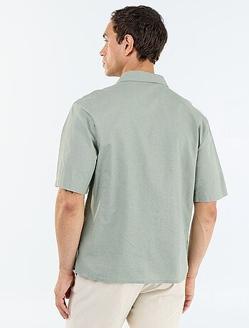 Camicia a maniche corte in misto lino con taschino sul petto