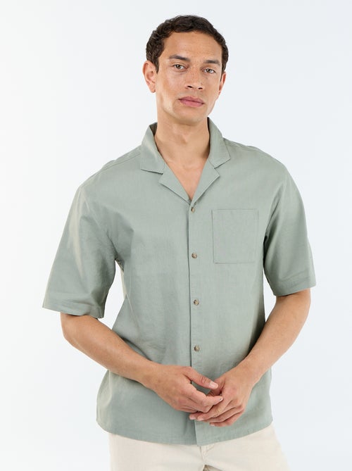 Camicia a maniche corte in misto lino con taschino sul petto - Kiabi