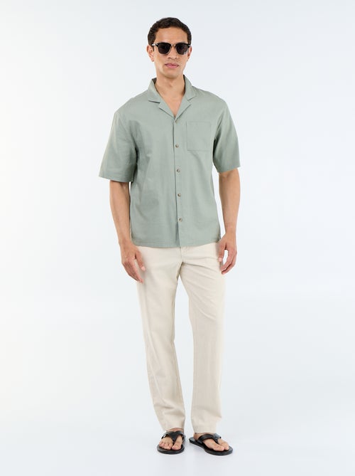 Camicia a maniche corte in misto lino con taschino sul petto - Kiabi