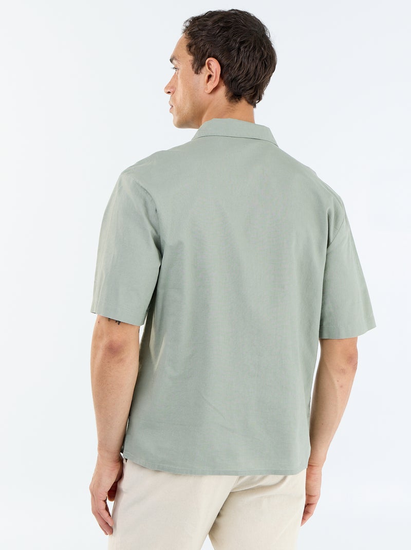 Camicia a maniche corte in misto lino con taschino sul petto Verde - Kiabi