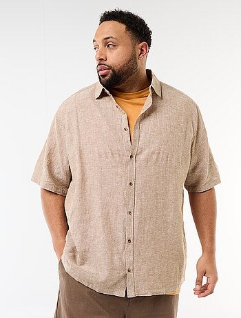 Camicia a maniche corte in misto lino
