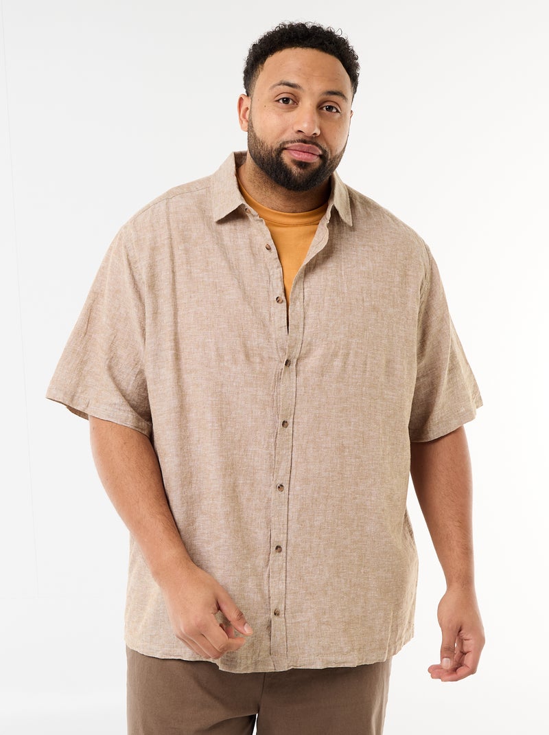 Camicia a maniche corte in misto lino Giallo - Kiabi