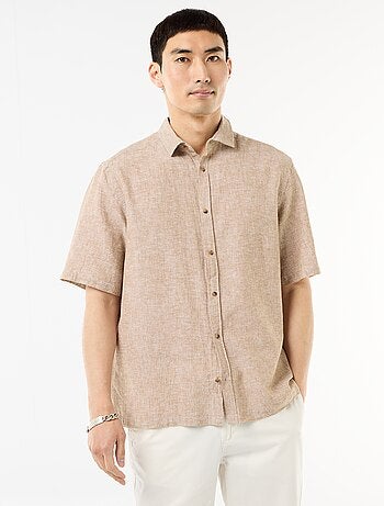 Camicia a maniche corte in misto lino