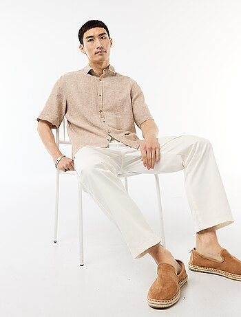 Camicia a maniche corte in misto lino