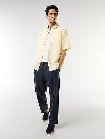 Camicia a maniche corte in misto lino