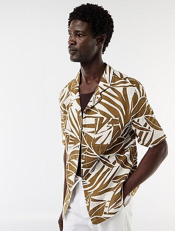 Camicia a maniche corte in misto lino