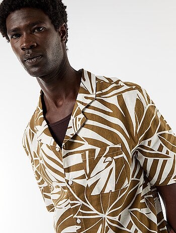 Camicia a maniche corte in misto lino