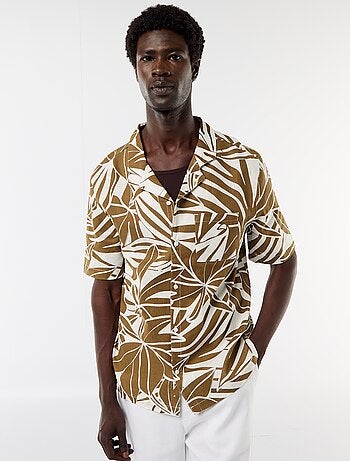 Camicia a maniche corte in misto lino