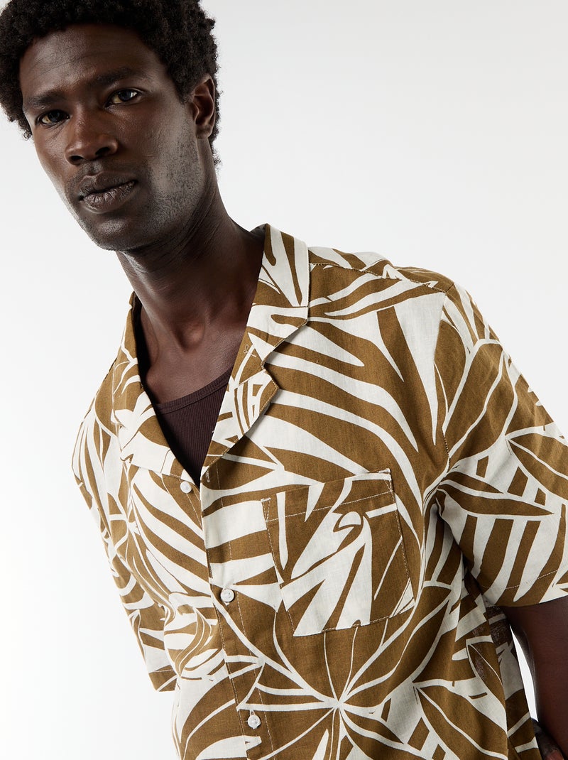 Camicia a maniche corte in misto lino Kaki - Kiabi