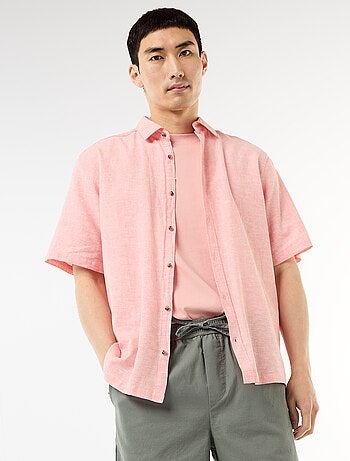 Camicia a maniche corte in misto lino