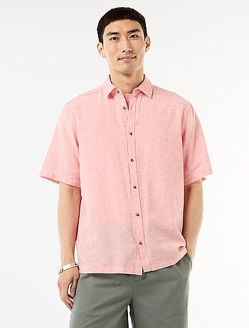 Camicia a maniche corte in misto lino