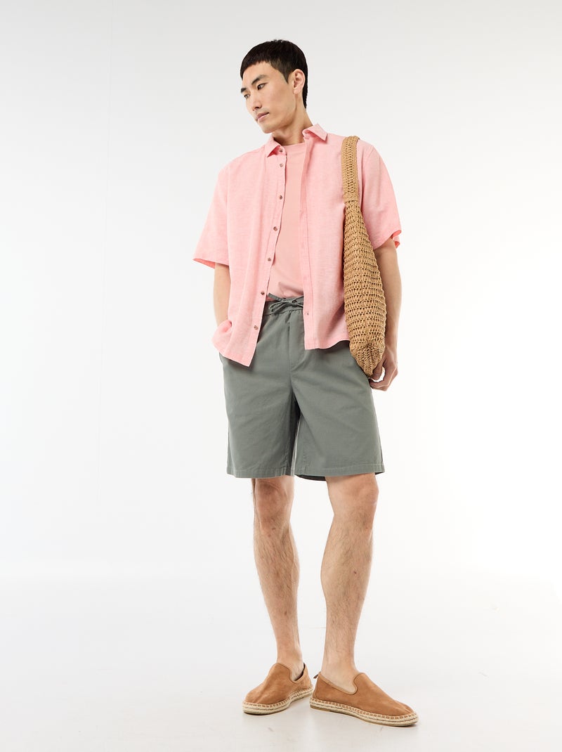 Camicia a maniche corte in misto lino Rosa chiaro - Kiabi