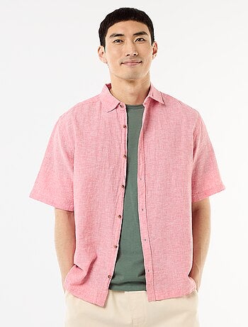 Camicia a maniche corte in misto lino