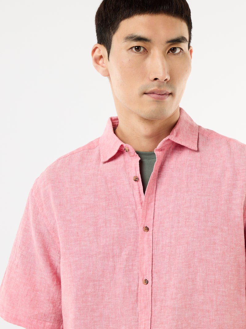 Camicia a maniche corte in misto lino Rosa - Kiabi
