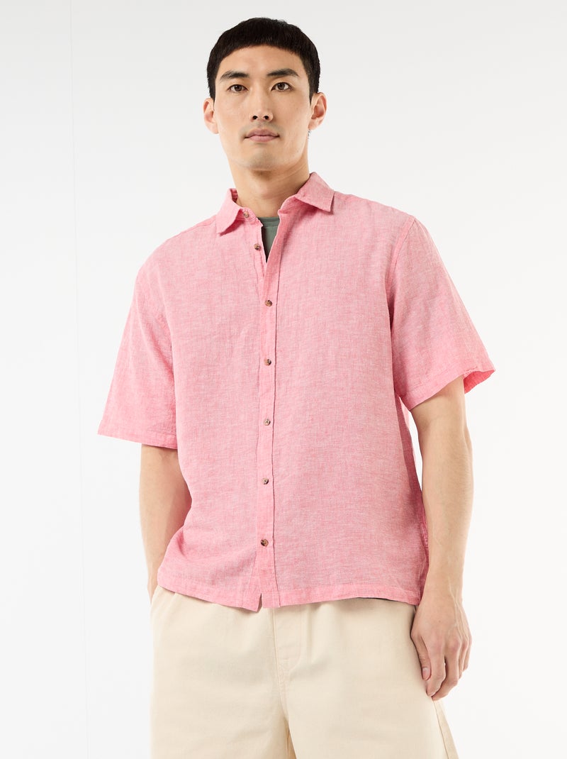Camicia a maniche corte in misto lino Rosa - Kiabi