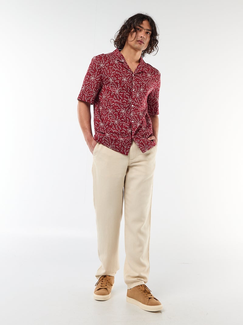 Camicia a maniche corte in misto lino Rosso - Kiabi
