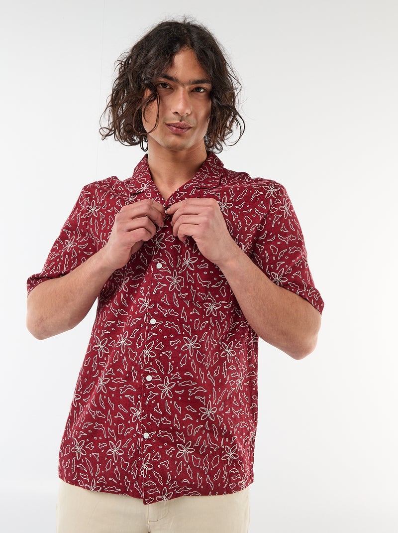 Camicia a maniche corte in misto lino Rosso - Kiabi