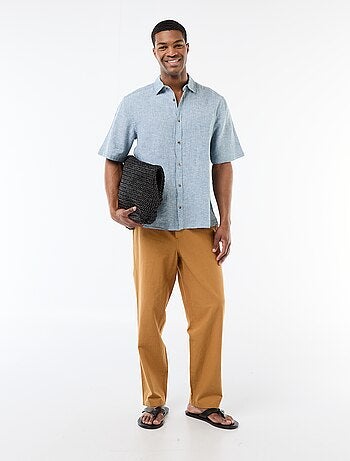 Camicia a maniche corte in misto lino