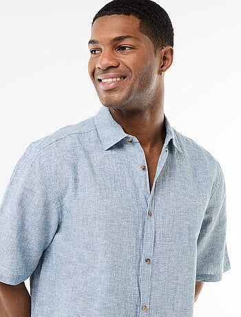 Camicia a maniche corte in misto lino