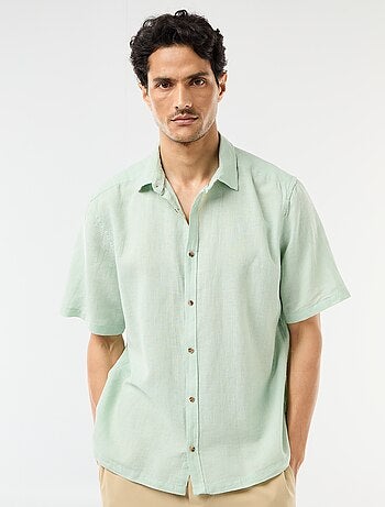 Camicia a maniche corte in misto lino