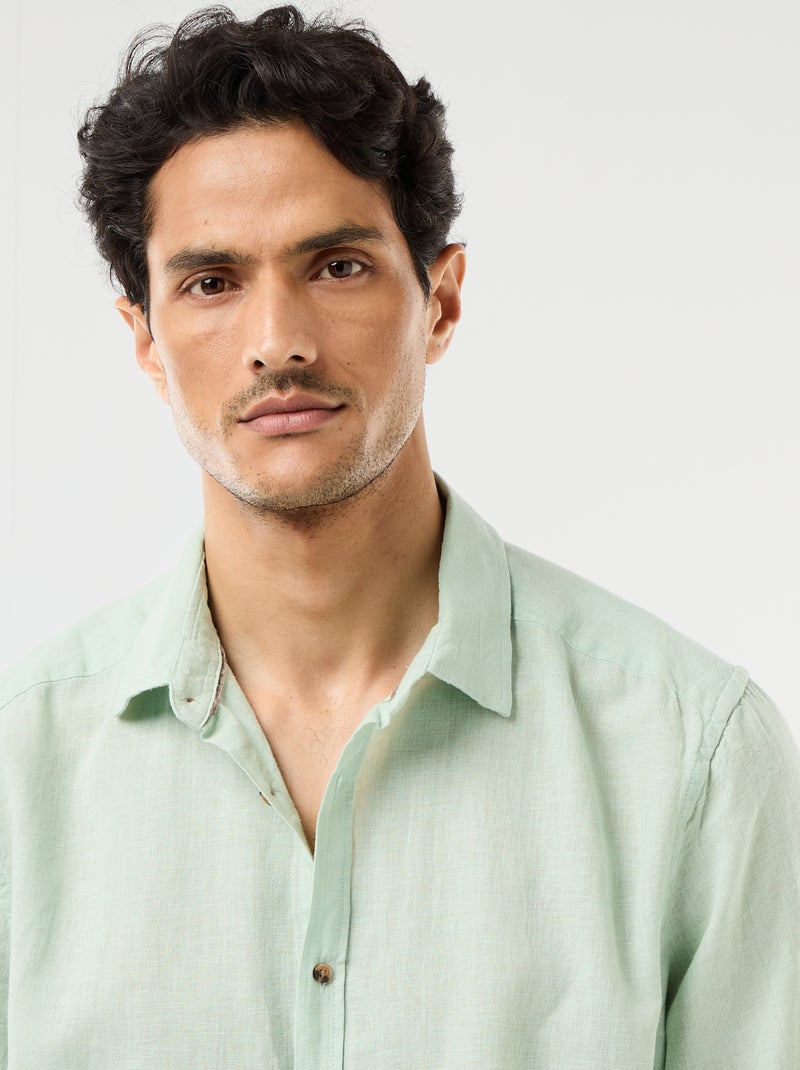 Camicia a maniche corte in misto lino Verde chiaro - Kiabi
