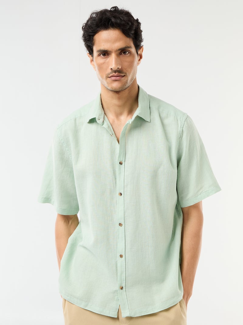 Camicia a maniche corte in misto lino Verde chiaro - Kiabi