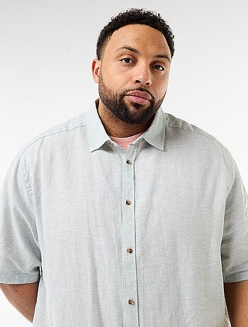 Camicia a maniche corte in misto lino