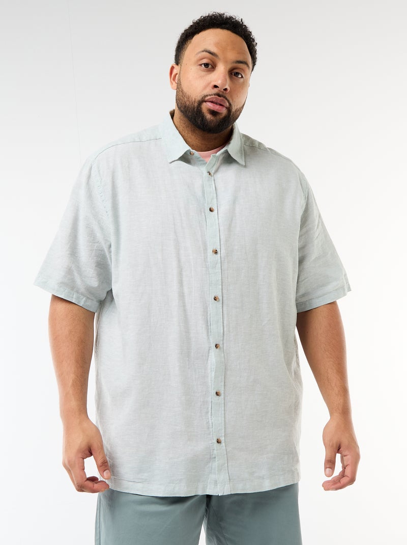 Camicia a maniche corte in misto lino Verde - Kiabi