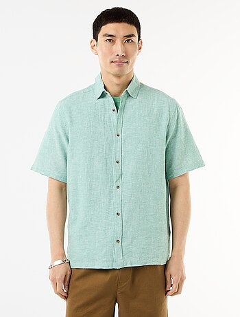 Camicia a maniche corte in misto lino