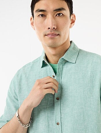 Camicia a maniche corte in misto lino