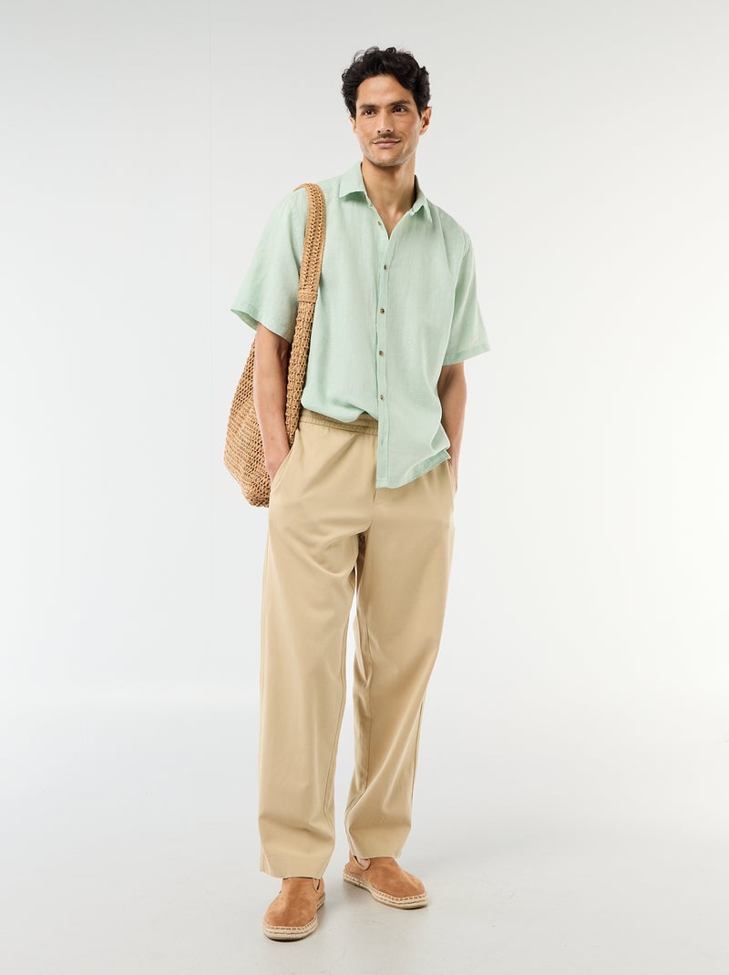 Camicia a maniche corte in misto lino Verde - Kiabi