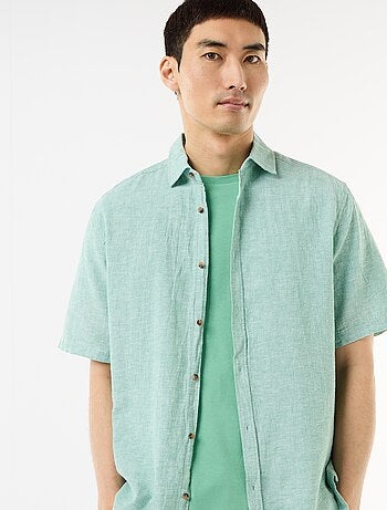 Camicia a maniche corte in misto lino
