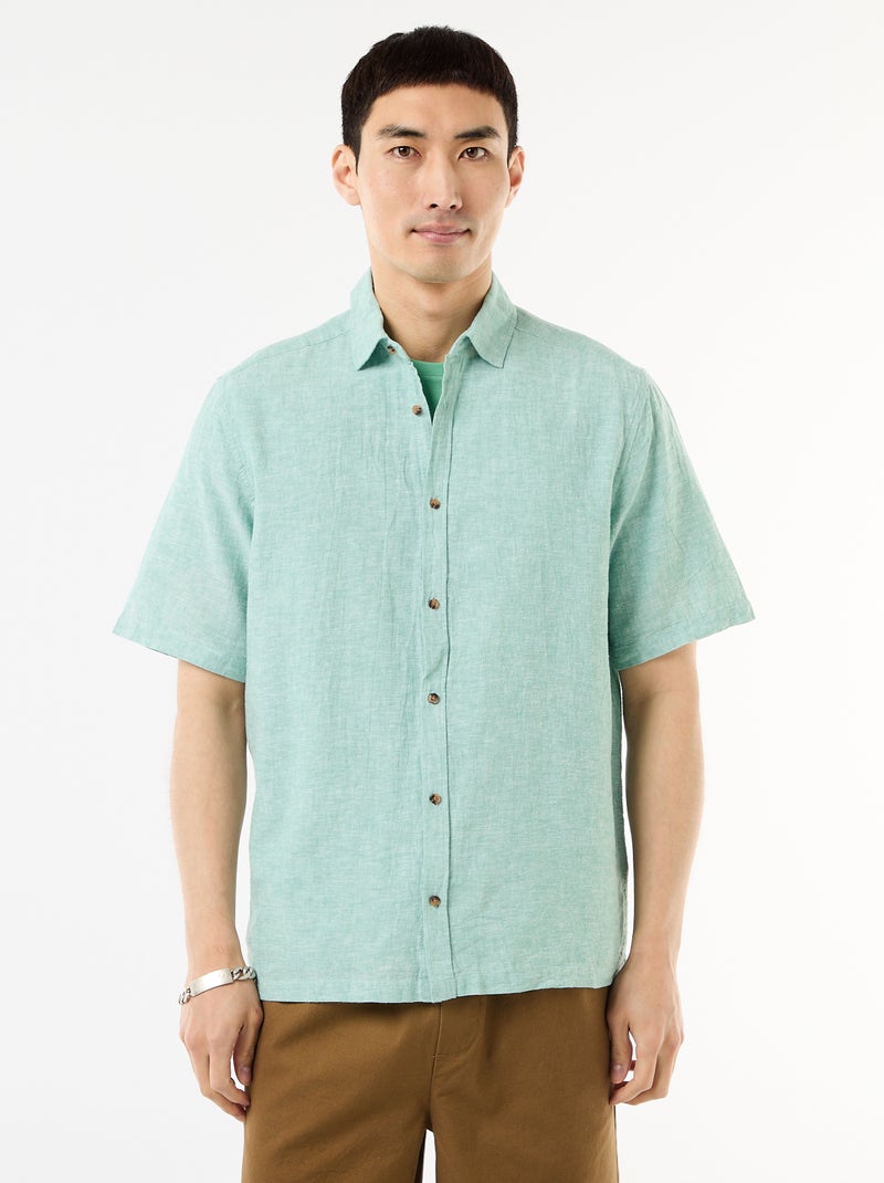 Camicia a maniche corte in misto lino Verde - Kiabi