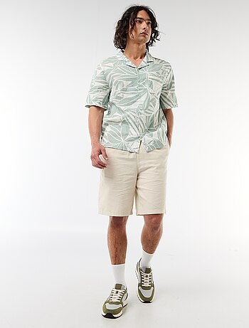 Camicia a maniche corte in misto lino