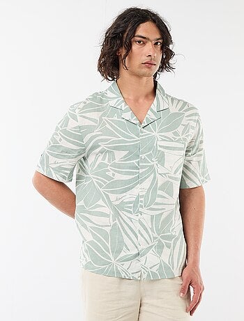 Camicia a maniche corte in misto lino