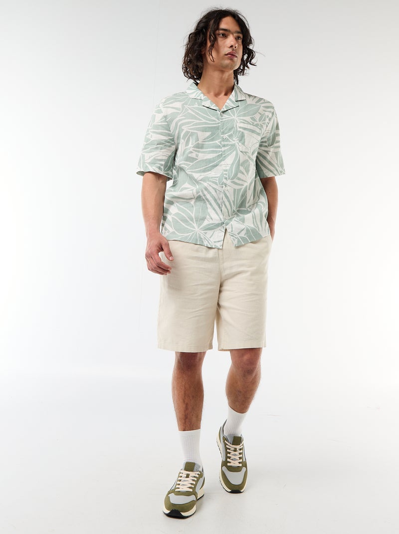 Camicia a maniche corte in misto lino Verde - Kiabi