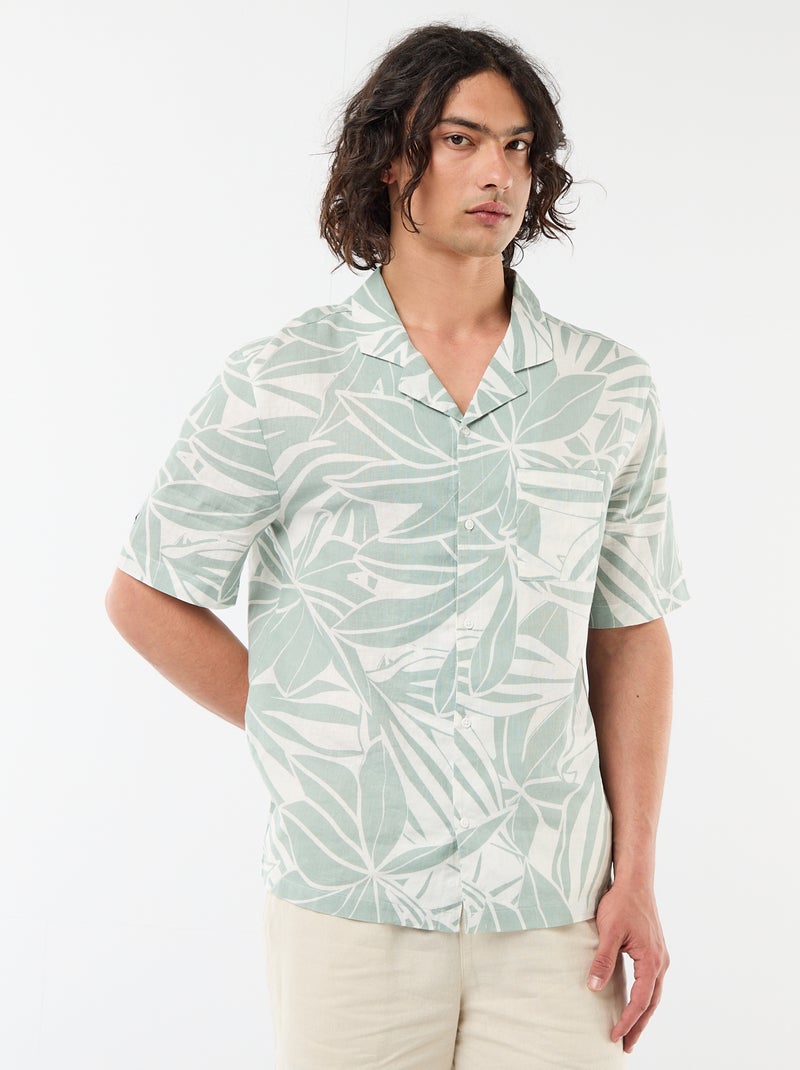 Camicia a maniche corte in misto lino Verde - Kiabi