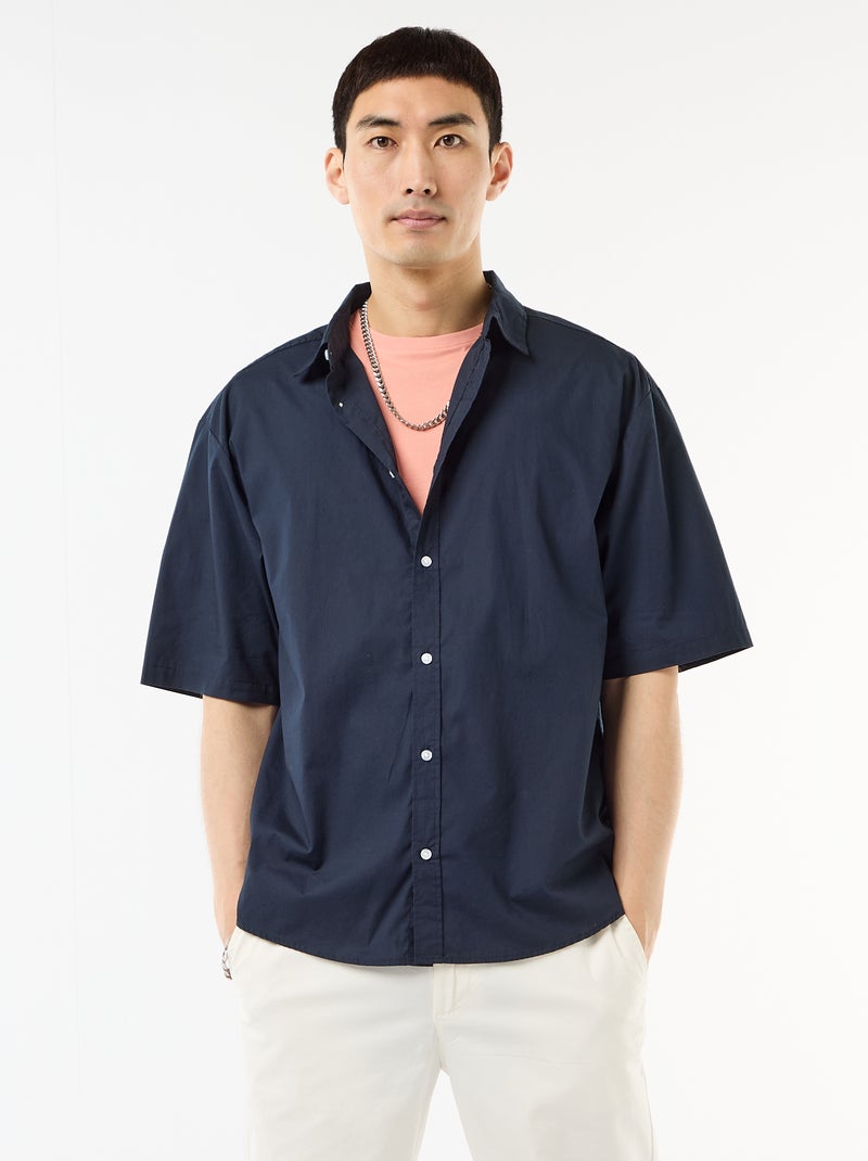 Camicia a maniche corte in popeline Blu - Kiabi
