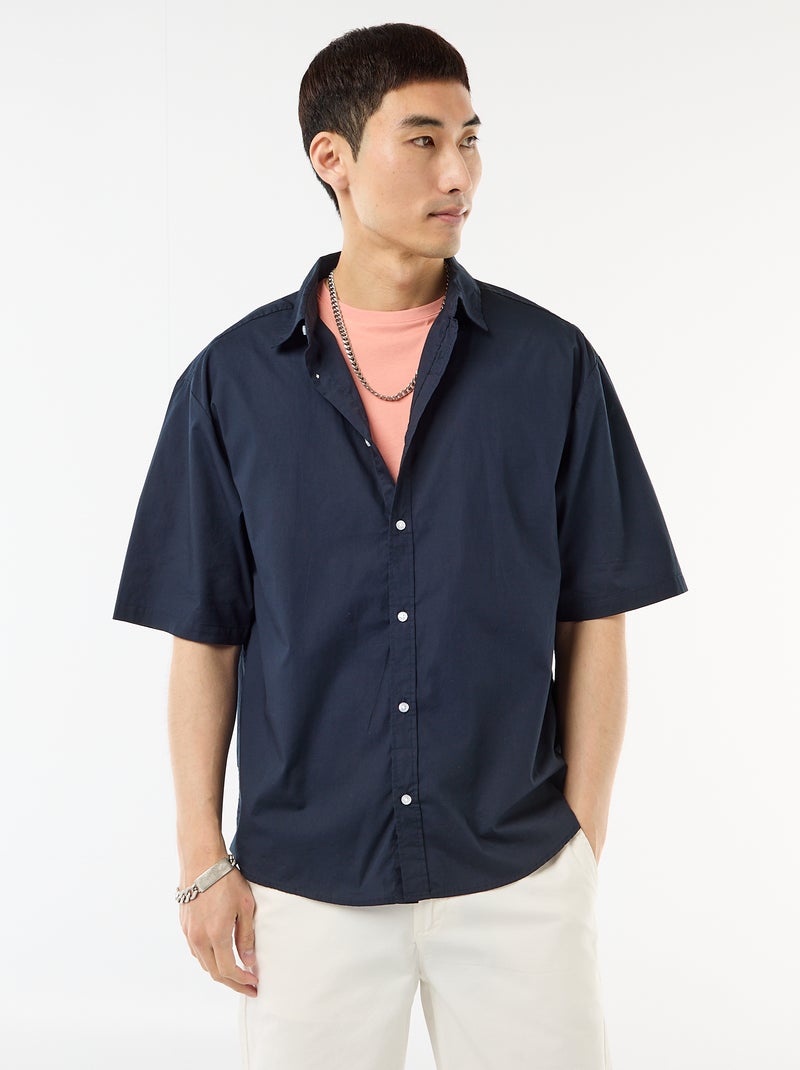 Camicia a maniche corte in popeline Blu - Kiabi