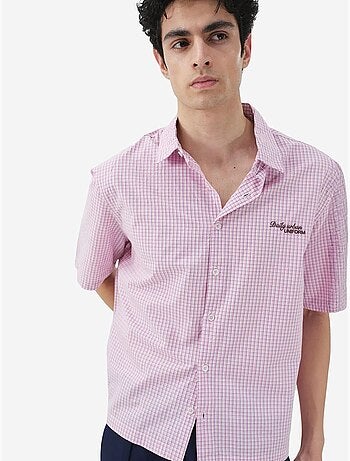 Camicia a maniche corte in popeline di cotone a quadri vichy da uomo giesto
