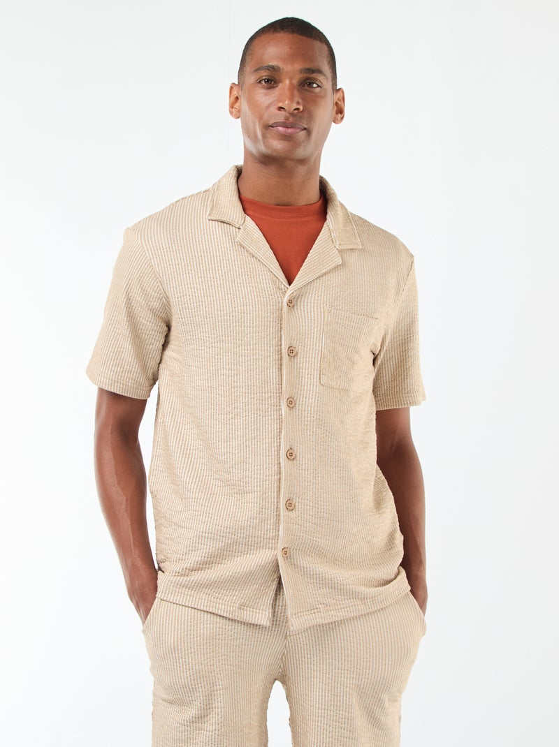 Camicia a maniche corte in tessuto effetto crespone - Beige - Kiabi