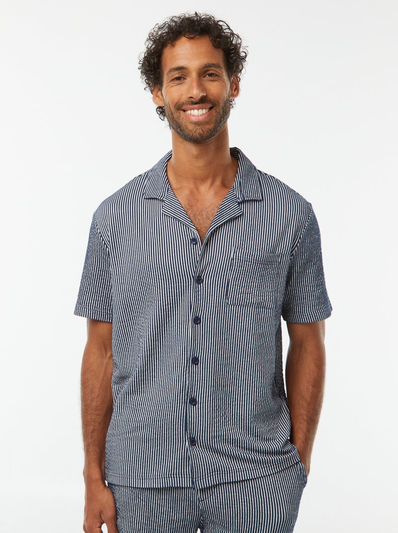 Camicia a maniche corte in tessuto effetto crespone - Blu - Kiabi