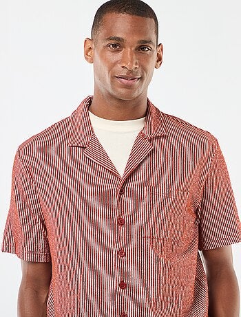 Camicia a maniche corte in tessuto effetto crespone -