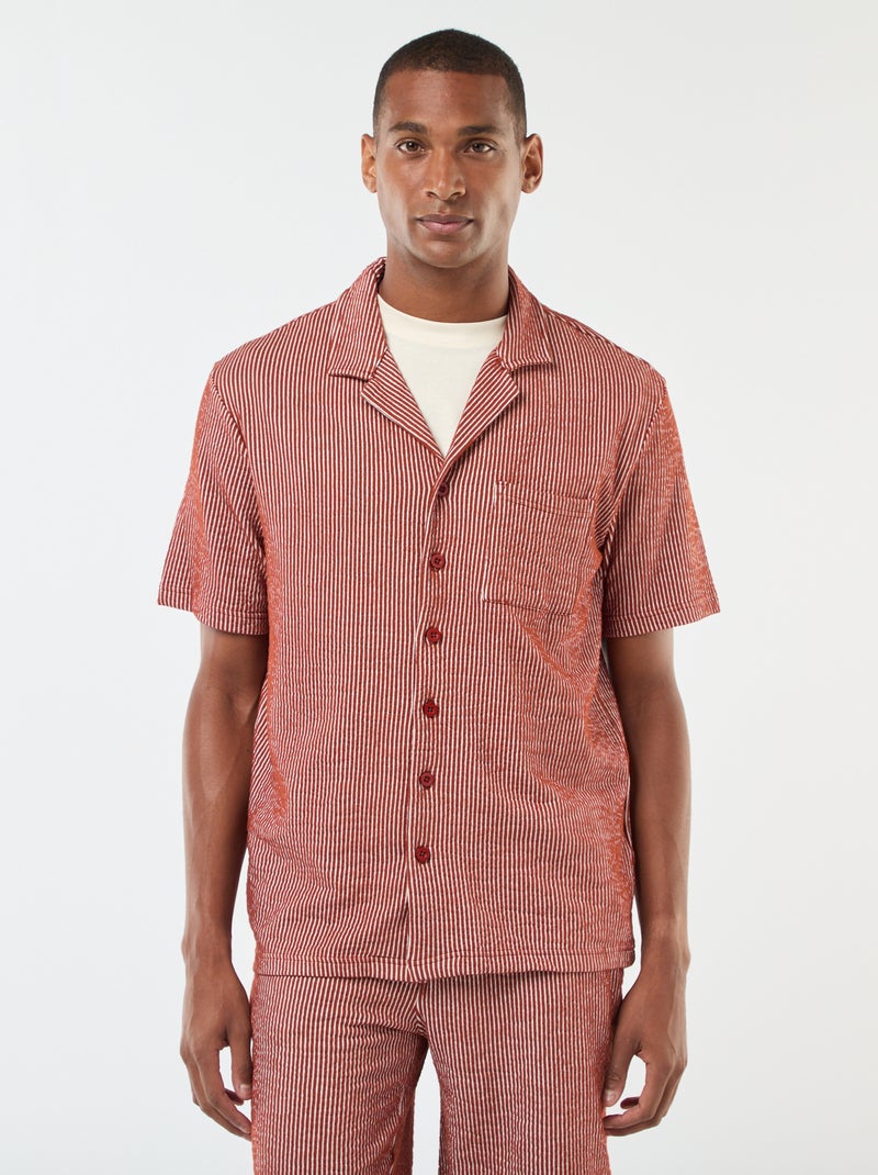Camicia a maniche corte in tessuto effetto crespone - Marrone - Kiabi