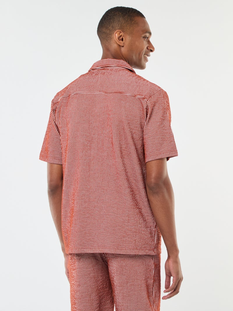 Camicia a maniche corte in tessuto effetto crespone - Marrone - Kiabi