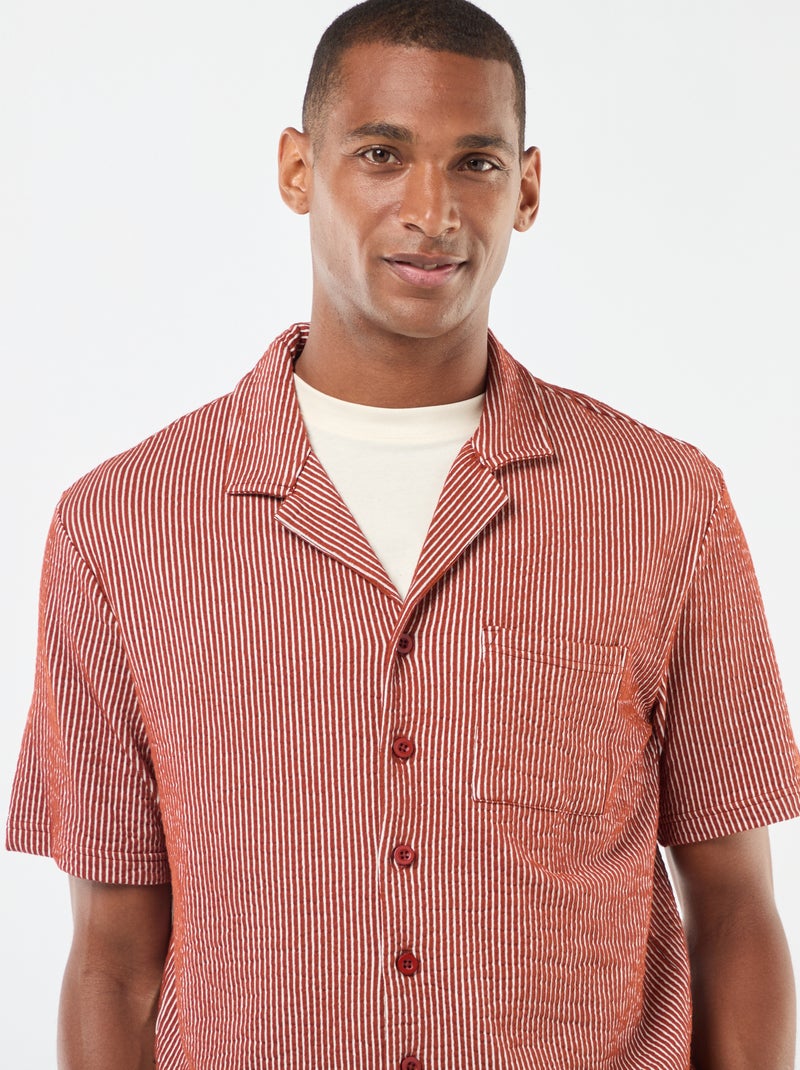 Camicia a maniche corte in tessuto effetto crespone - Marrone - Kiabi