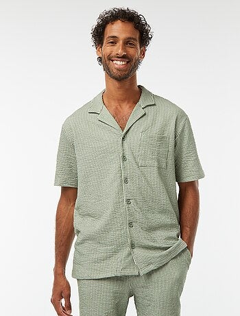 Camicia a maniche corte in tessuto effetto crespone -
