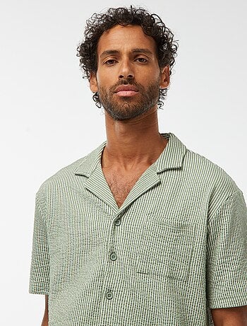 Camicia a maniche corte in tessuto effetto crespone -