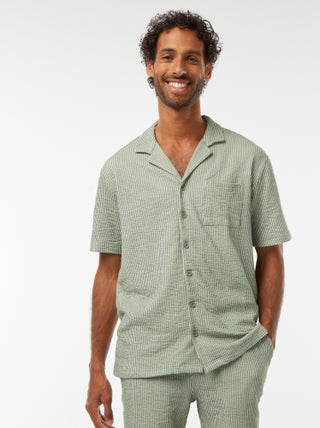 Camicia a maniche corte in tessuto effetto crespone -