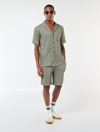 Camicia a maniche corte in tessuto effetto crespone -